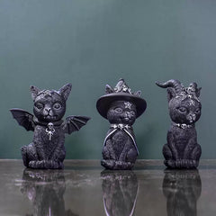 Mystical Black Cat Resin Ornament - Winged & Horned Fantasy Feline Sculpture for Desktop Decor & Unique Gifts