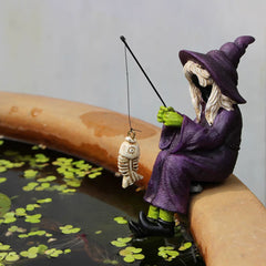 Creative Fishing Witch Resin Ornament, Halloween Desktop Decoration, Aquarium & Flower Pot Decorative Figurine