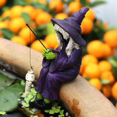 Creative Fishing Witch Resin Ornament, Halloween Desktop Decoration, Aquarium & Flower Pot Decorative Figurine