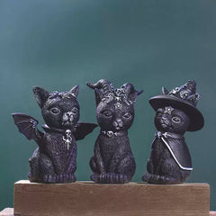Mystical Black Cat Resin Ornament - Winged & Horned Fantasy Feline Sculpture for Desktop Decor & Unique Gifts
