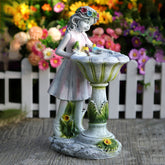 Outdoor Fairy Bird Feeder with Solar LED Light – Garden, Lawn & Porch Resin Decoration