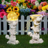 European-Style Sandstone Flower Pots – Outdoor Floor-Standing Vases with Angel Sculpture Decoration