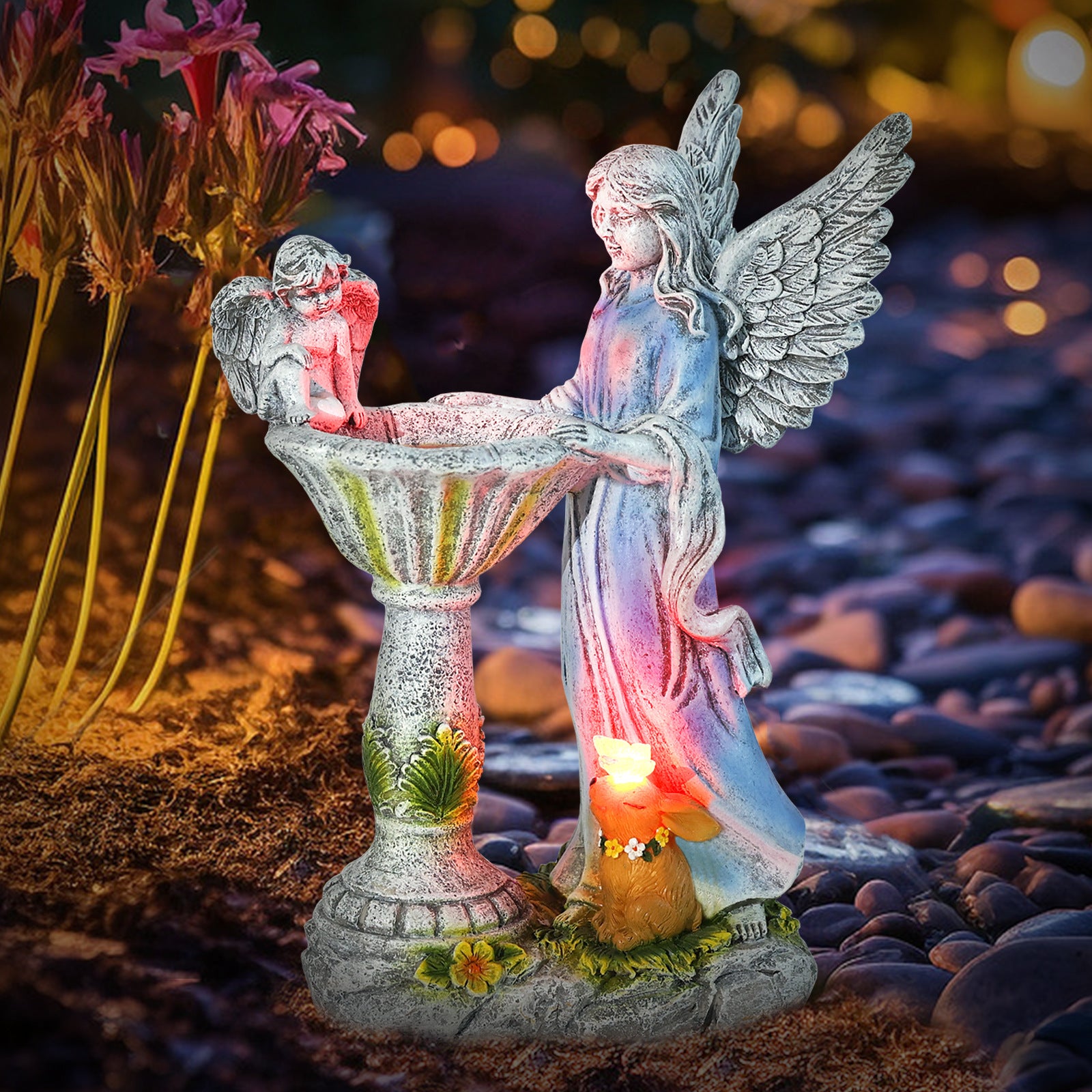 Solar Angel Statue – Colorful Resin Garden Night Light Ornament