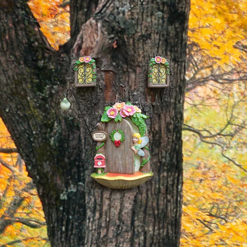 Fairy Door Tree Pendant – Micro Landscape Resin Ornament for Garden and Courtyard