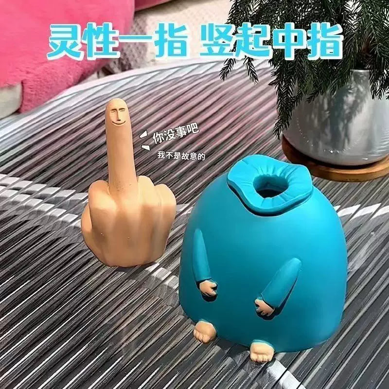 Creative Resin Figurine – Decorative Desktop Ornament with Playful Blue Smile