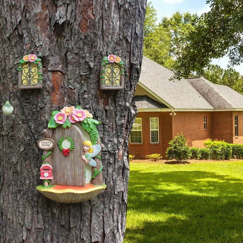 Fairy Door Tree Pendant – Micro Landscape Resin Ornament for Garden and Courtyard