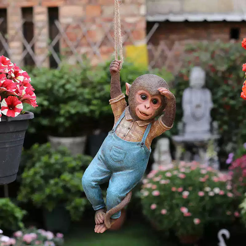 Creative Resin Monkey Pendant – Decorative Tree Ornament for Garden and Courtyard