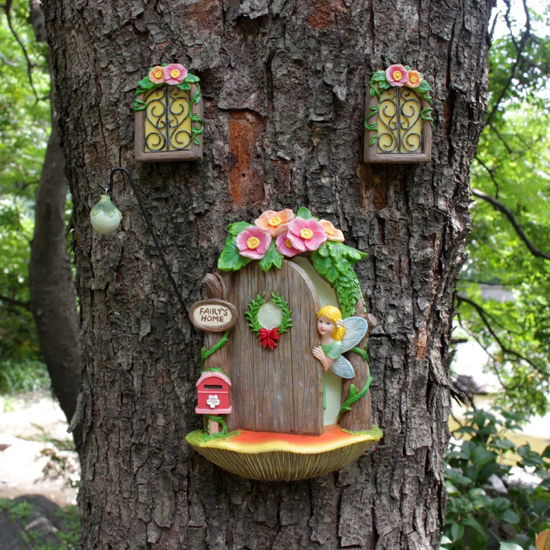 Fairy Door Tree Pendant – Micro Landscape Resin Ornament for Garden and Courtyard