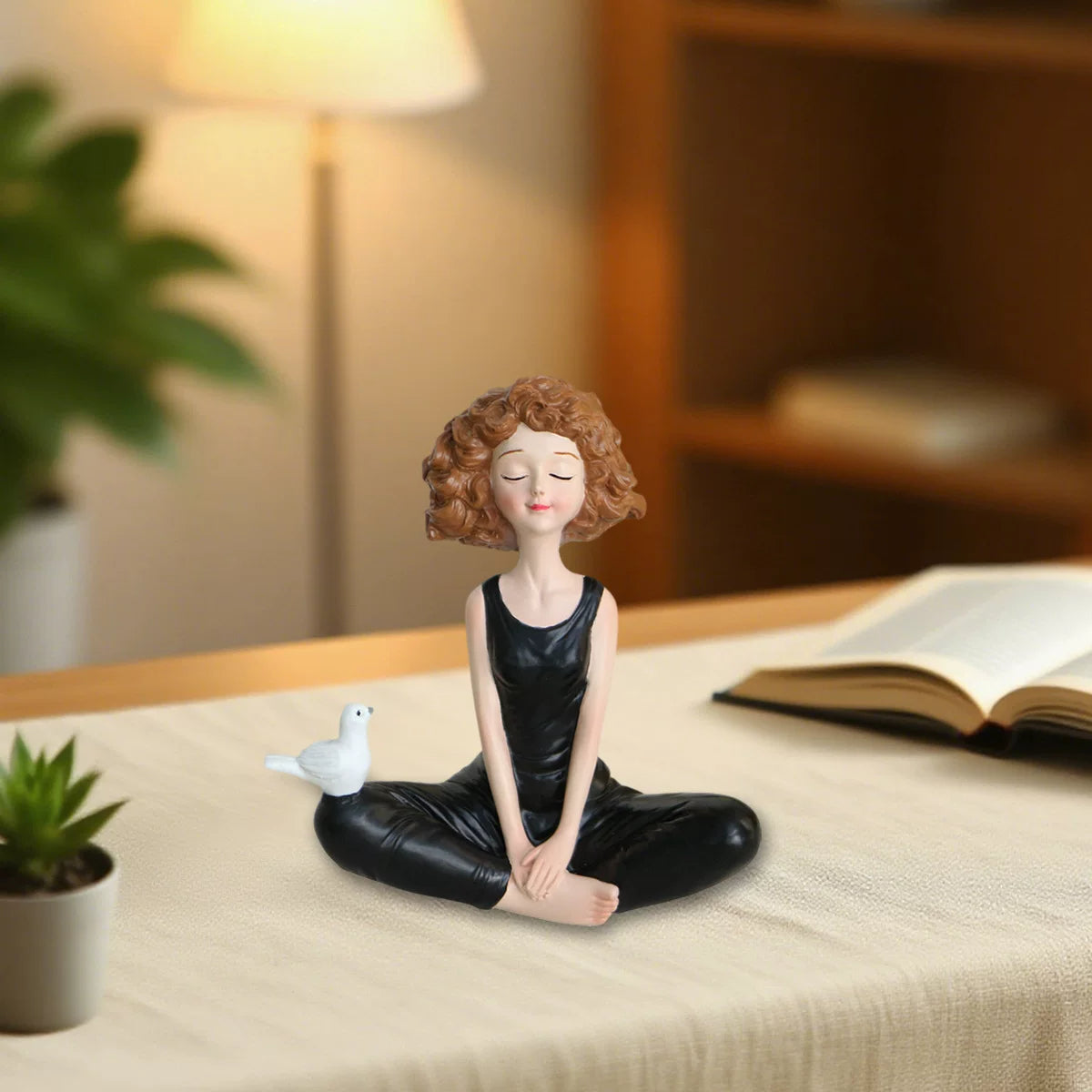 Black Yoga Pose Resin Figurine – Decorative Desktop Ornament for Home and Garden