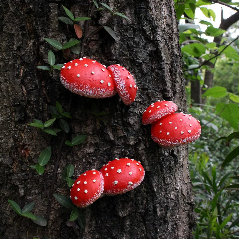 Red Mushroom Resin Tree Pendant – Decorative Micro-Landscape Ornament for Garden and Courtyard